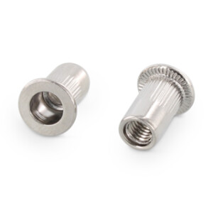 Item 1025 - Blind rivet nuts with flat head, straight shank, open type knurled